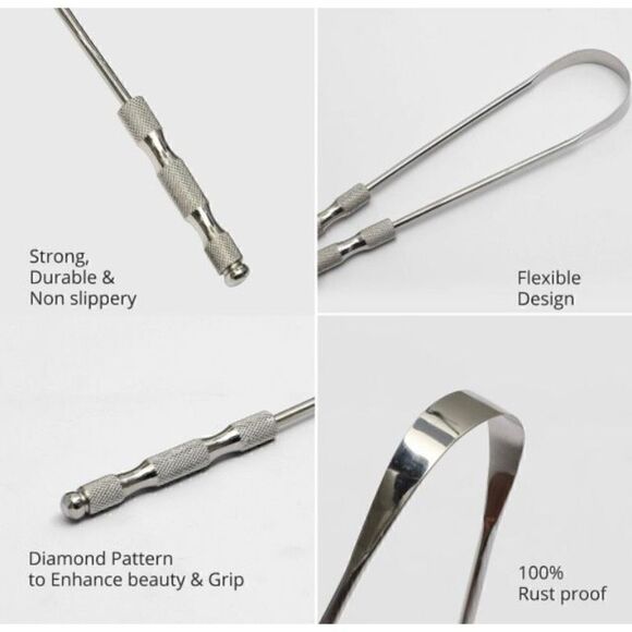 Metal Tongue Scraper with Case, Pack of 2 - Picture 3 of 5